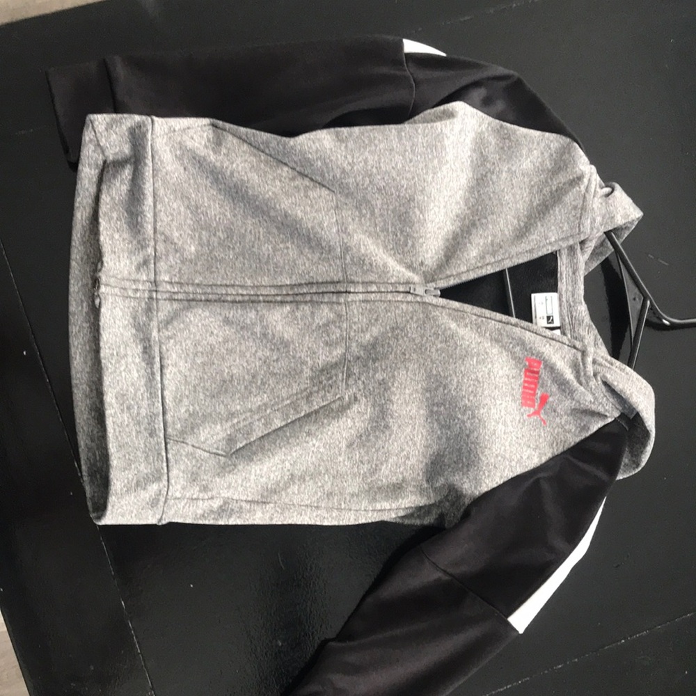 Puma Kids Gray & Black Zip Hoodie with Pink Logo